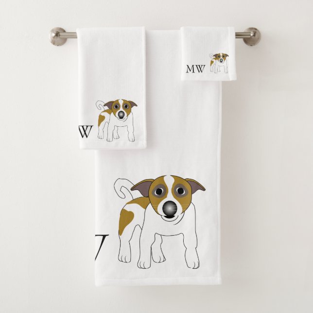 Monogrammed Jack Russell Terrier Dog Design Bath Towel Set (Insitu)