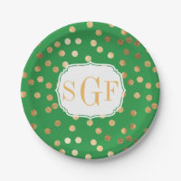 Monogrammed Kelly Green and Gold Glitter Dots