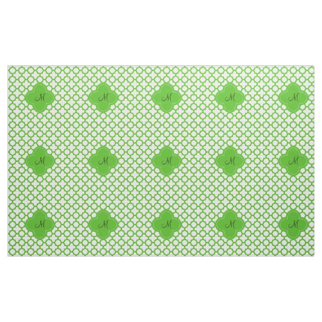 Monogrammed Kelly Green Quatrefoil Pattern Fabric (Yard)
