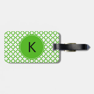 Monogrammed Kelly Green Quatrefoil Pattern Luggage Tag