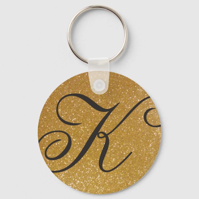 Monogrammed keychain with sparkly gold glitter (Front)