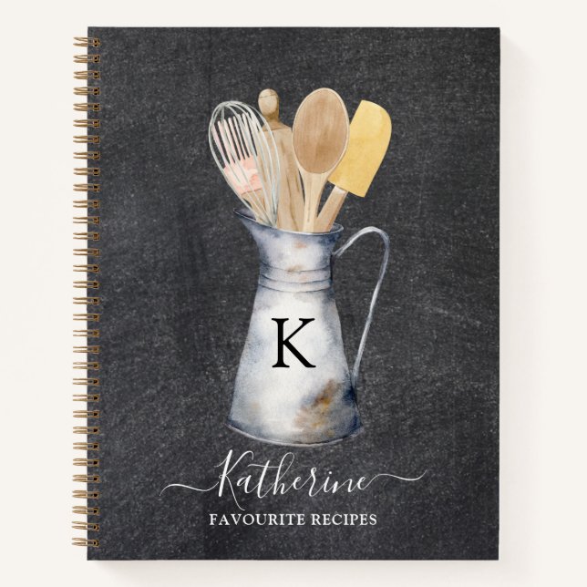 Monogrammed Kitchen Utensils Jug Recipe Book (Front)