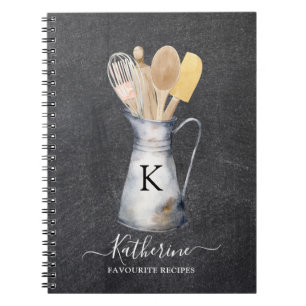 Monogrammed Kitchen Utensils Jug Recipe Notebook