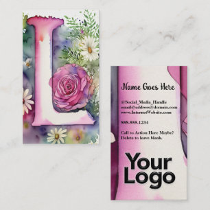 Monogrammed L Floral Rose Watercolor Company Logo Business Card