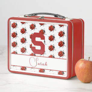 Monogrammed Ladybug Metal Lunchbox