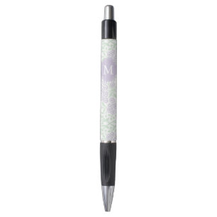 Monogrammed Lavender and Green Floral Damask