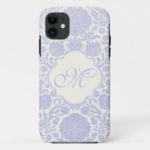 Monogrammed Lavender Floral Damask iPhone 11 Case