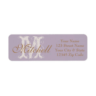 Monogrammed Lavender gold return address labels