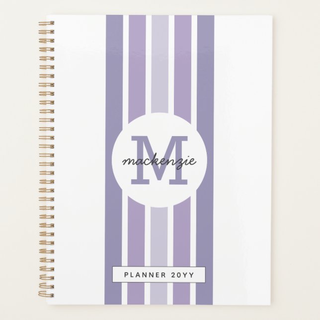 Monogrammed Lavender Shade Stripes Personalised Planner (Front)