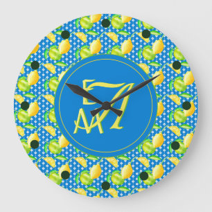 Monogrammed Lemon Tree Azure Blue Newlywed Decor Large Clock