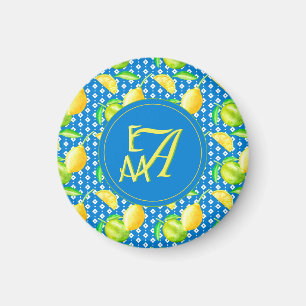 Monogrammed Lemon Tree Azure Blue Newlywed Decor Magnet