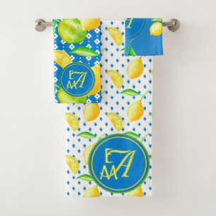 Monogrammed Lemon Tree Royal Blue Home Decor Bath Towel Set