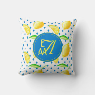 Monogrammed Lemon Tree Royal Blue Home Decor Cushion
