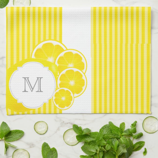 Monogrammed Lemons for Lemonade Tea Towel (Folded)