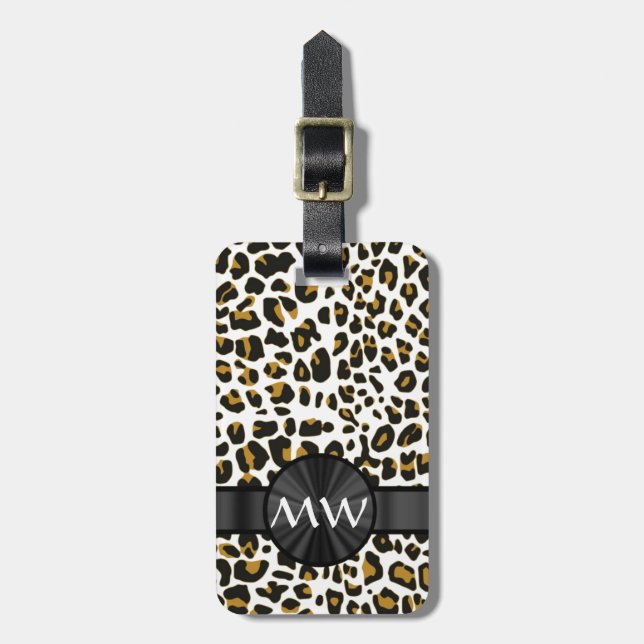 Monogrammed leopard print luggage tag (Front Vertical)