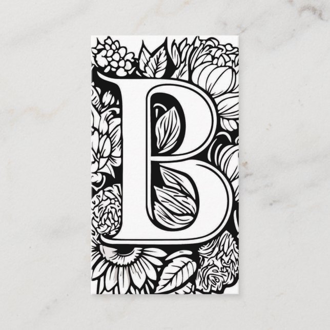 Monogrammed Letter B Simple Black and White Floral Business Card (Front)