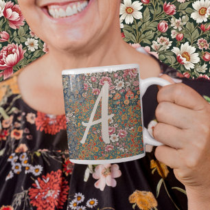 Monogrammed Letter cottagecore Cottage look floral Two-Tone Coffee Mug