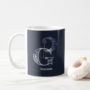 Monogrammed Letter G Boho Crescent Moon Mandala Coffee Mug