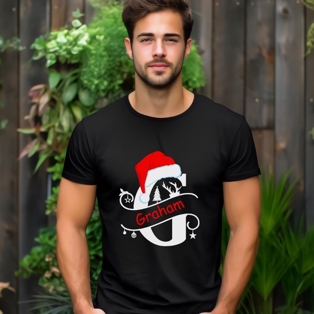 Monogrammed Letter G Personalised Name Christmas T-Shirt (Creator Uploaded)