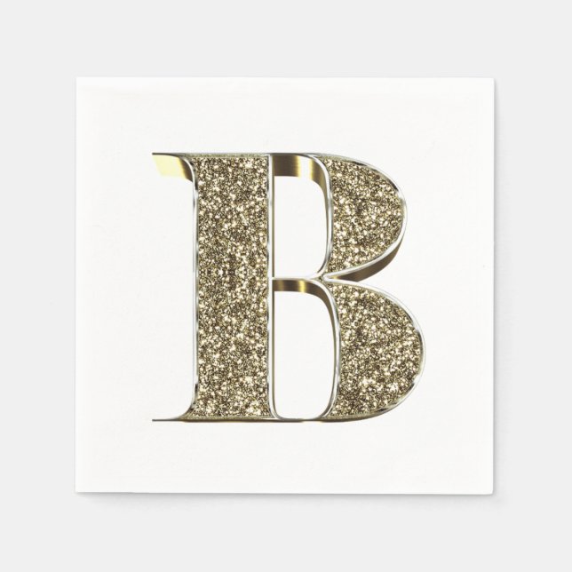 Monogrammed Letter Initial B Gold Sparkles Elegant Napkin (Front)