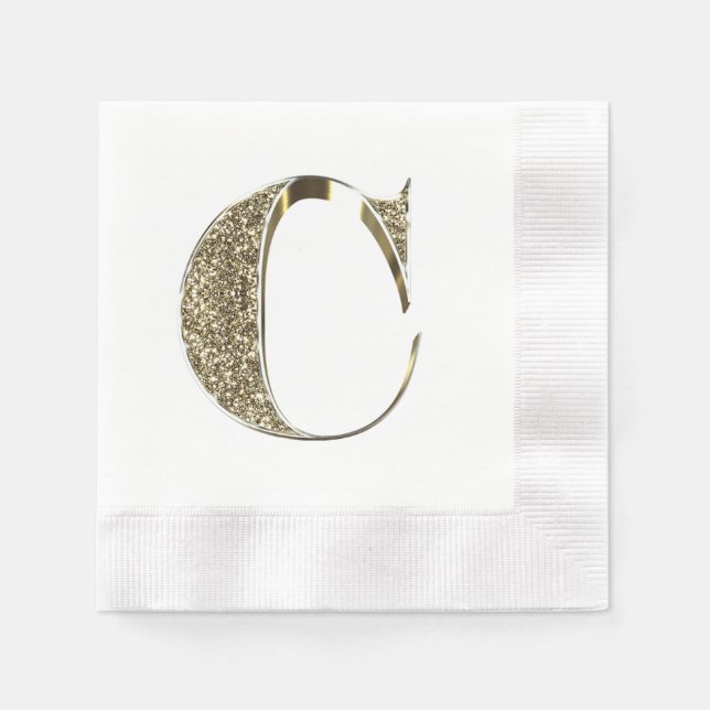 Monogrammed Letter Initial C Gold Sparkles Elegant Napkin (Front)