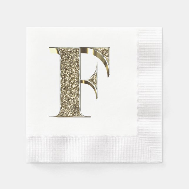 Monogrammed Letter Initial F Gold Sparkles Elegant Napkin (Front)