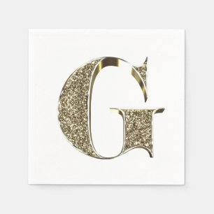 Monogrammed Letter Initial G Gold Sparkles Elegant Napkin