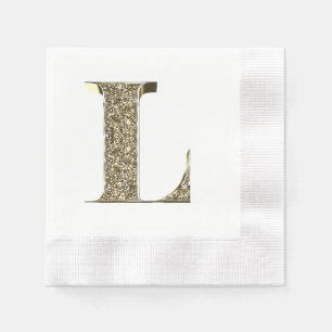 Monogrammed Letter Initial L Gold Sparkles Elegant Napkin