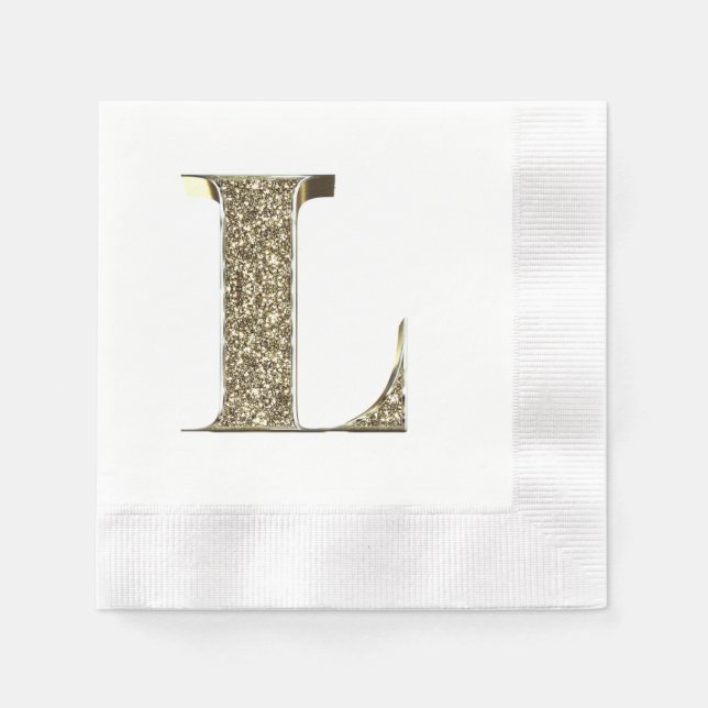 Monogrammed Letter Initial L Gold Sparkles Elegant Napkin (Front)