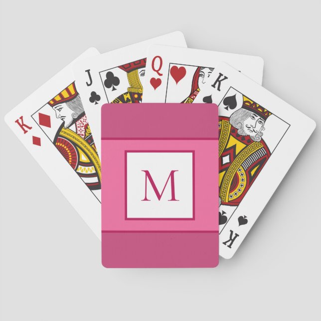 Monogrammed Letter Initial Modern Pink White Bicyc Playing Cards (Back)