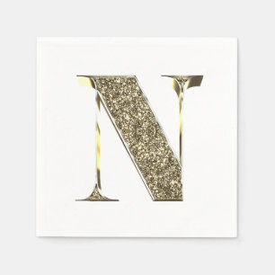 Monogrammed Letter Initial N Gold Sparkles Elegant Napkin