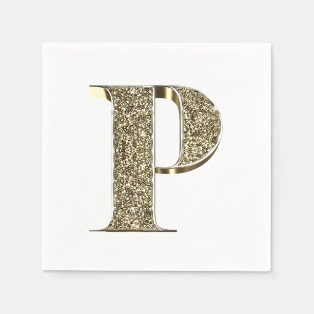 Monogrammed Letter Initial P Gold Sparkles Elegant Napkin (Front)