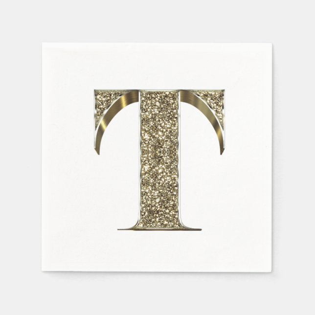 Monogrammed Letter Initial T Gold Sparkles Elegant Napkin (Front)