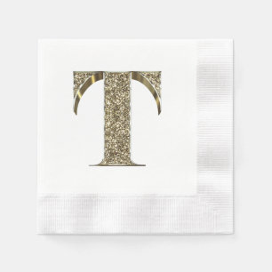 Monogrammed Letter Initial T Gold Sparkles Elegant Napkin