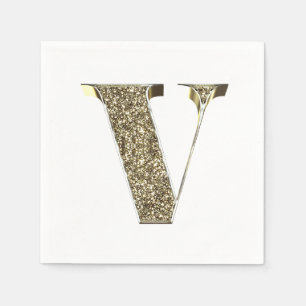 Monogrammed Letter Initial V Gold Sparkles Elegant Napkin