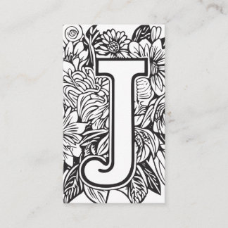 Monogrammed Letter J Simple Black and White Floral Business Card