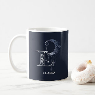 Monogrammed Letter L Boho Crescent Moon Mandala Coffee Mug
