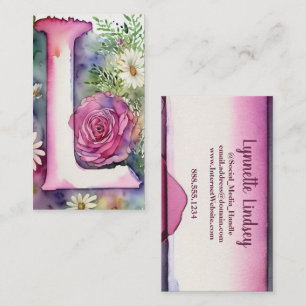 Monogrammed Letter L Simple Chic Floral Watercolor Business Card