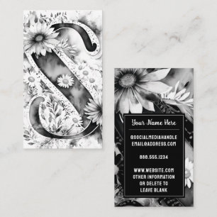 Monogrammed Letter S Elegant Floral Watercolor Business Card