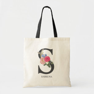 Monogrammed Letter S Floral Bouquet Tote Bag