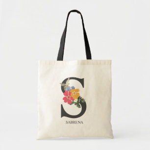 Monogrammed Letter S Floral Bouquet Tote Bag