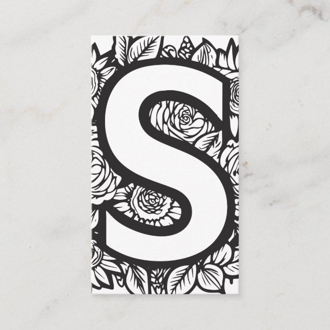Monogrammed Letter S Simple Black and White Floral Business Card (Front)