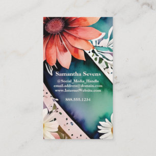 Monogrammed Letter S Simple Chic Floral Watercolor Business Card