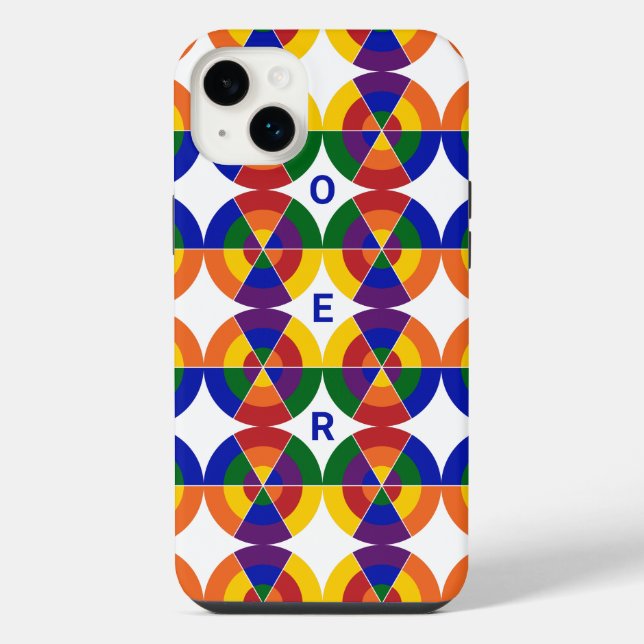 Monogrammed LGBT Pride Geometric Rainbow Pattern iPhone Case (Back)