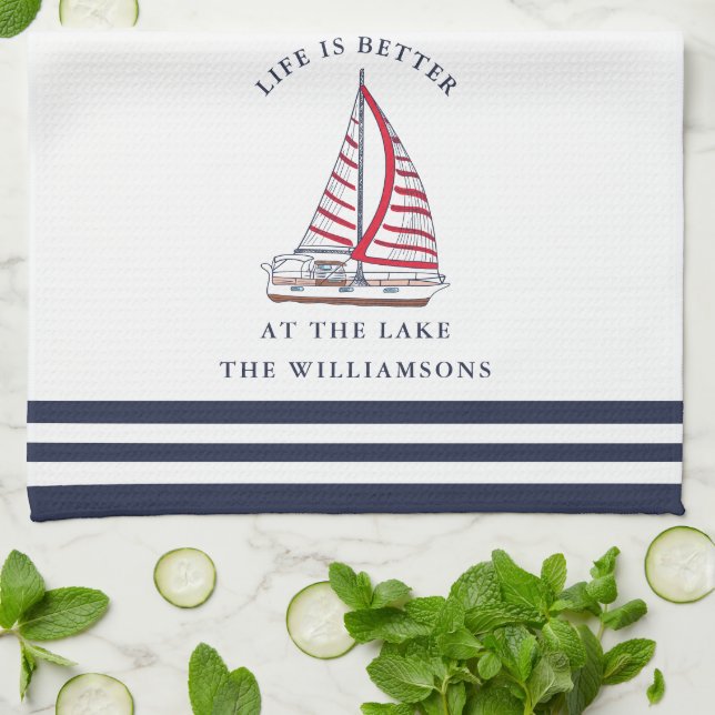 Monogrammed Life is Better at the Lake Tea Towel (Folded)