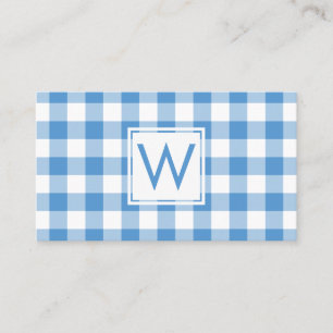 Monogrammed Light Blue White Gingham Plaid Pattern Business Card