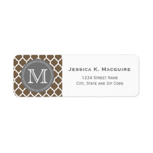 Monogrammed Light Brown & Grey Return Address Label