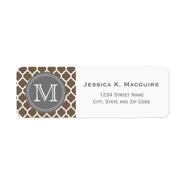 Monogrammed Light Brown & Grey Return Address Label (Front)