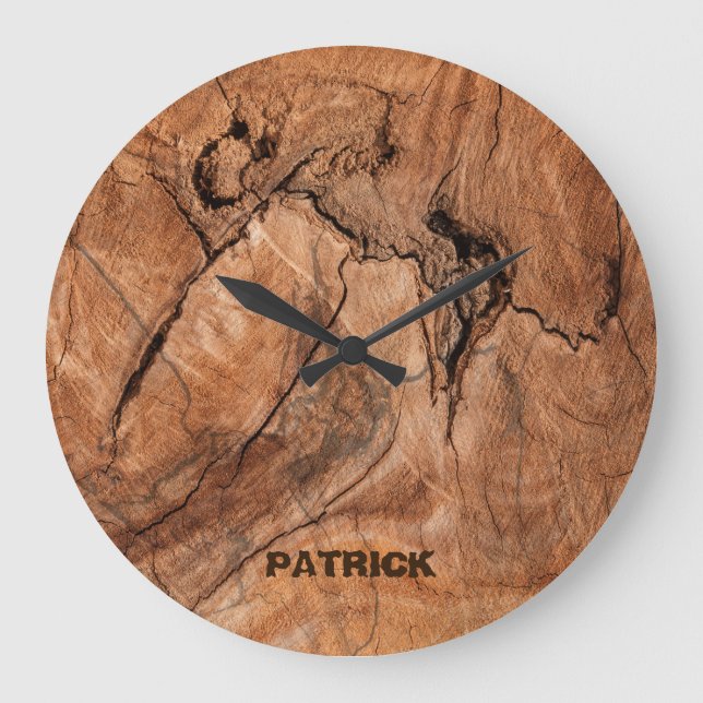 Monogrammed Light Brown Wood Design Large Clock (Front)