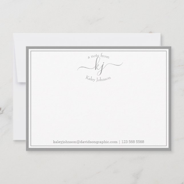 Monogrammed Light Grey From The Desk Of Note Card (Front)